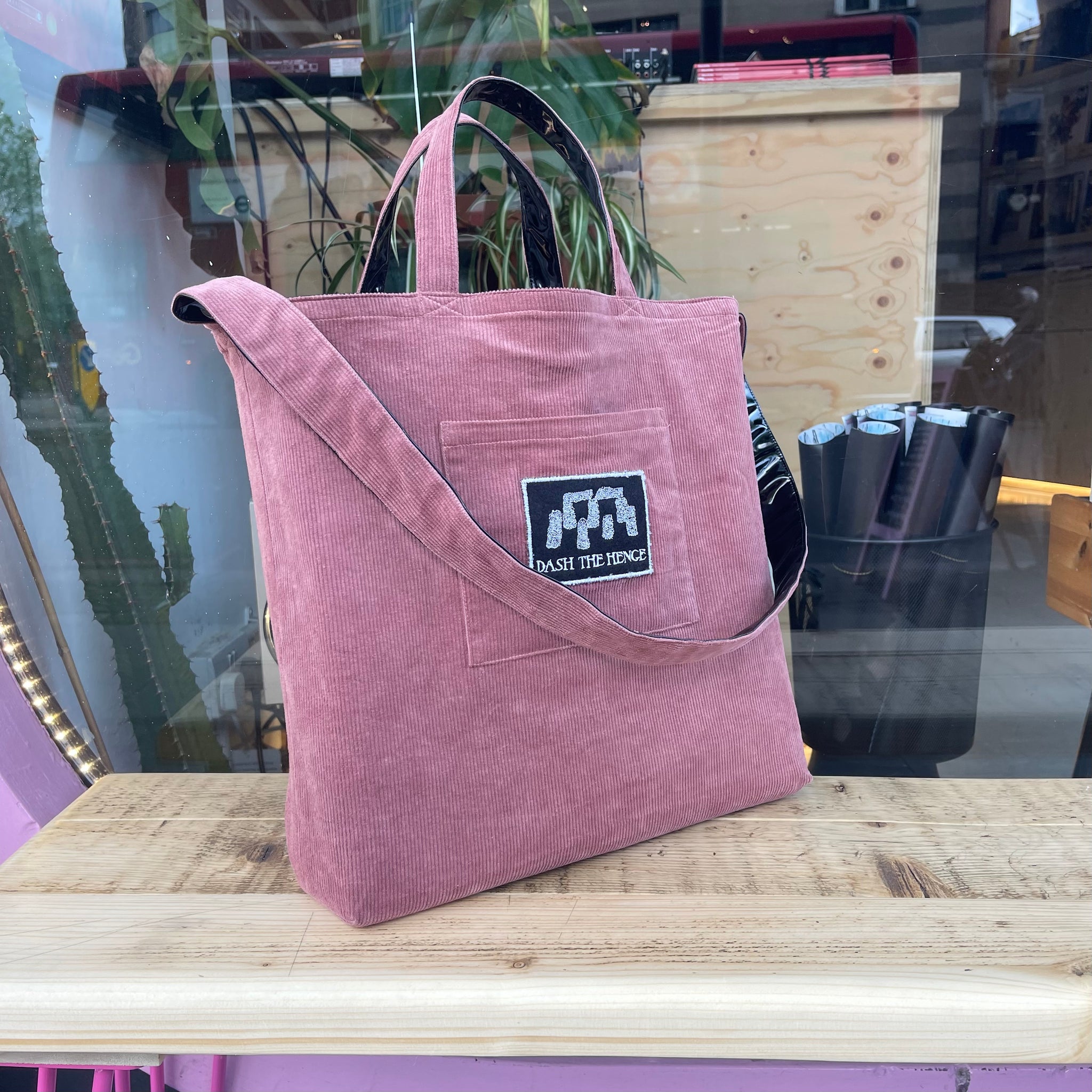 Dash The Henge - Reversible Black PVC/Pink Corduroy Tote Bag